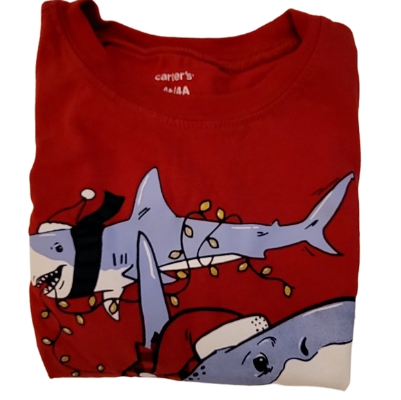 Carter's Festive Shark Christmas Long Sleeve Shirt size 4t - Picture 3 of 8